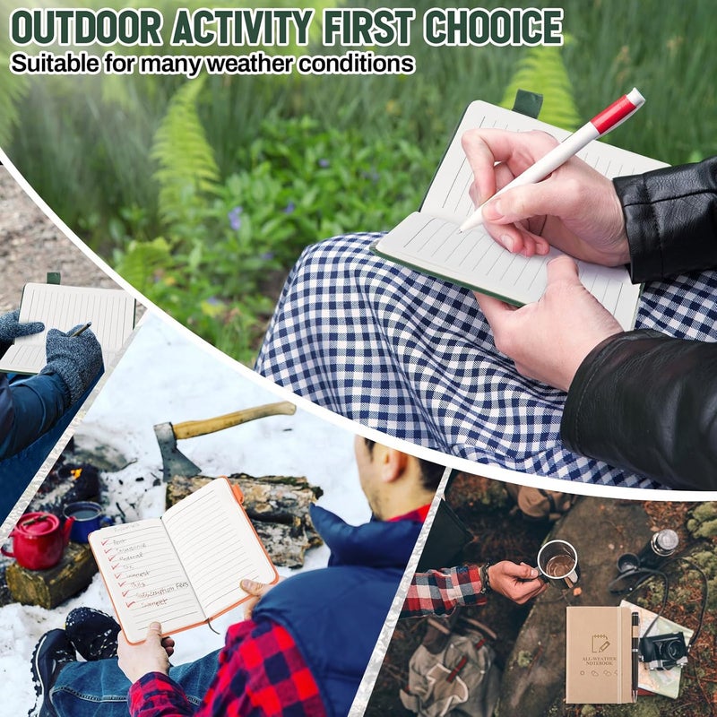 Resholder 3 Packs Waterproof Notebook 4" x 6" Stone Paper Notebook All-weather Small Pocket Notepad A6 Steno Pads Rain Waterproof Notepad for Woodworker Outdoor Wild Hiking(Brown, Green, Orange) - Image 4